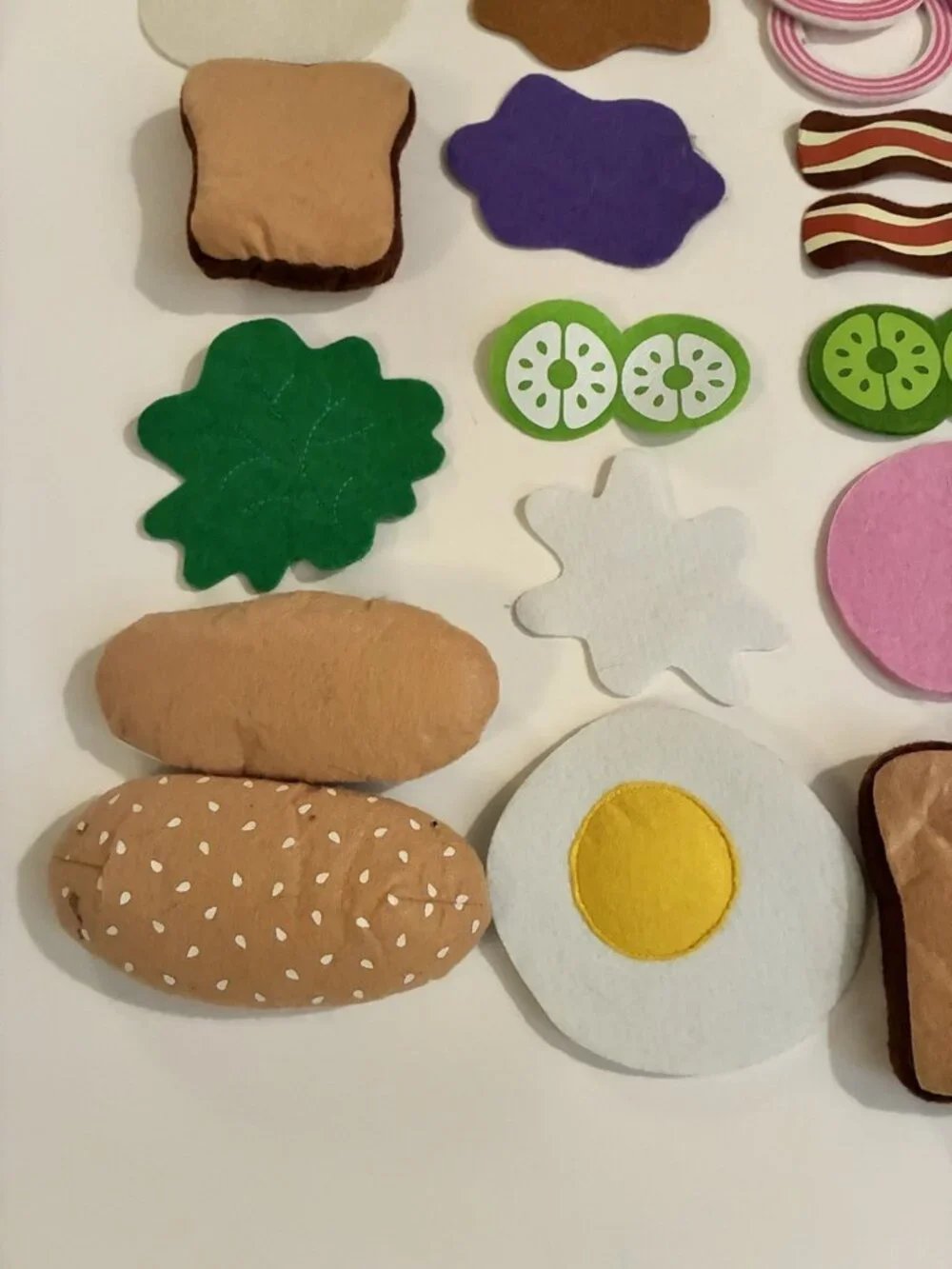 Felt Play Food Sandwich Burger Breakfast Lunch Pretend Kitchen Toy Lot 37 Pc